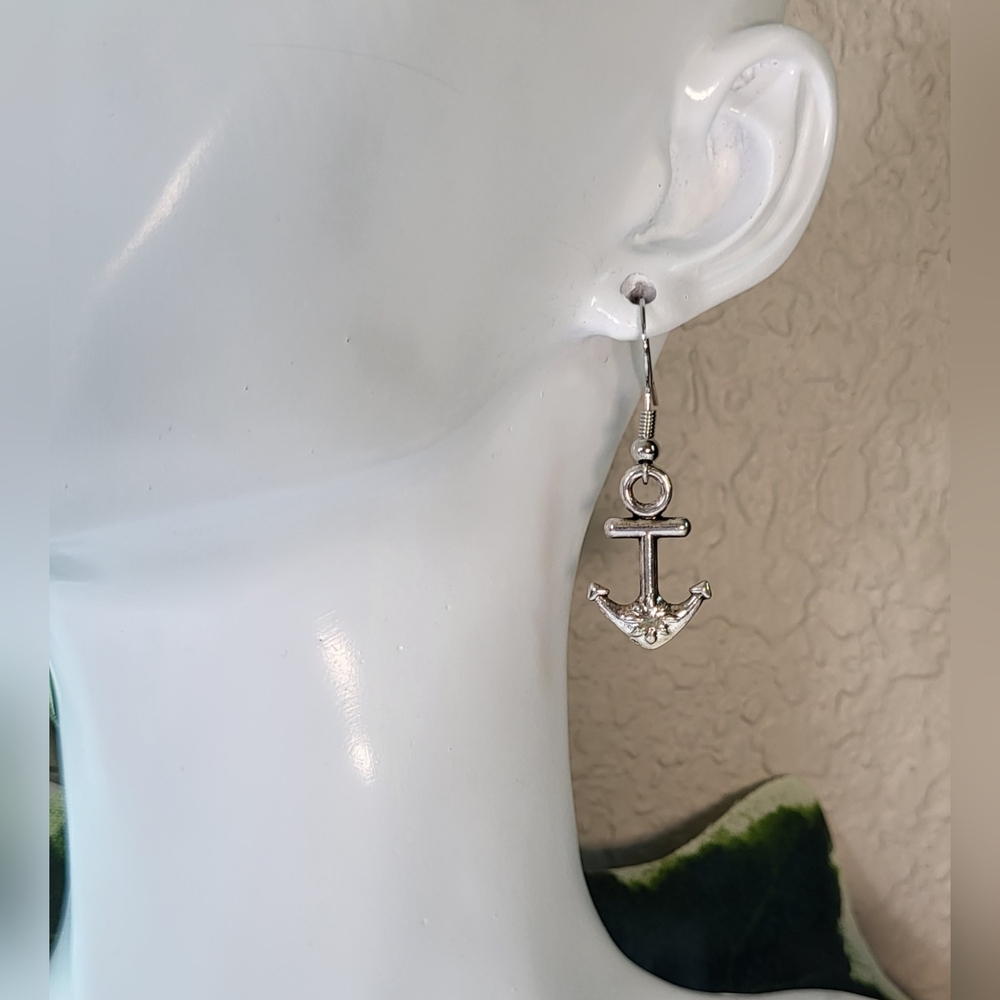 Silver Anchor Statement Dangle Earrings / Pierced - Picture 2 of 5